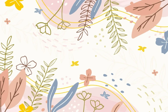 Floral Wallpaper 0105 - Graphic design featuring flowers, leaves, and organic shapes in pastel colors.