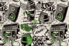 Graffiti Wallpaper 0123 - Graphic design featuring speakers, hats, glasses, and text elements.