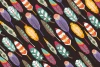 Colorful Feathers Wallpaper 0114 - Graphic pattern with feathers in various colors and shapes on a dark background.