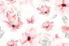 Floral Wallpaper 0129 - Graphic design featuring pink and white flowers with delicate leaves in the background.