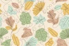 Floral wallpaper 0109 - Graphic design featuring leaves in various shapes and colors on a light background.