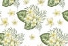 Floral wallpaper 0118 - Graphic design with a white background, green leaves, and yellow flowers.