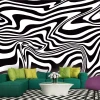 Psychedelic Pattern Wallpaper 0121 - Living room decor with white and black walls.