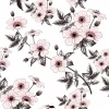 Light pink flower wallpaper 0169 - Graphic design with flowers in light pink and black on a white background.