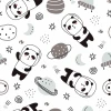 Panda bear wallpaper for kids 0164 - Graphic design featuring panda bears in spacesuits, planets, and stars on a white background.