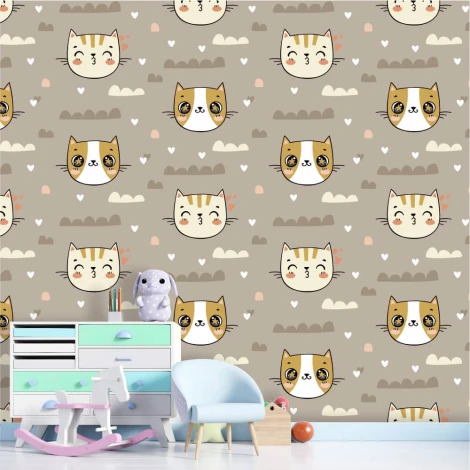 Kids\' wallpaper Sweet Cats 0149 - Decor for a child\'s room with light-colored walls and pastel furniture.