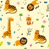 Savanna Animals Kids Wallpaper 0151 - Colorful animals like lions on a light background.