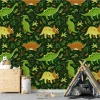 Dinosaur wallpaper for boys\' room 0148 - Decorated in a children\'s room with dark walls featuring a dinosaur theme.