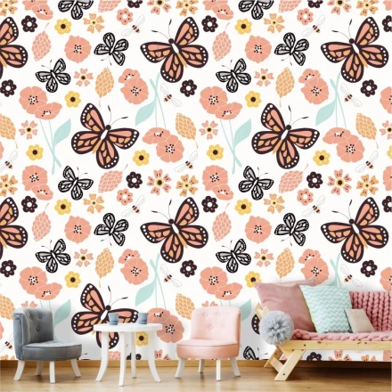 Wallpaper For A Children'S Room Butterflies, Flowers 0141