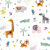 Safari 0150 wallpaper for kids\' room - Graphic design featuring animals, plants, and shapes in pastel colors.