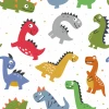 Colorful Dinosaurs Wallpaper 0144 - Graphic design featuring various dinosaurs in vibrant colors on a white background.