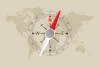 Compass Wallpaper, World Map 0138 - Graphic design featuring a compass with a red pointer on a beige world map.