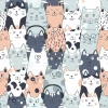 Cat Wallpaper 0158 - Graphic design featuring cats in various colors with different facial expressions and details.