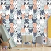 Cats Wallpaper 0158 - Graphic pattern featuring cats in various colors and designs arranged in a regular, repeating layout.