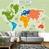 World map wallpaper 0139 - Living room decor with light-colored walls and modern gray furniture.