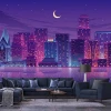 City at Night Wallpaper 0134 - Living room arrangement. Walls in shades of purple and blue.
