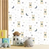 Bear, cloud, and star wallpaper 0152 - Graphic pattern with bears, clouds, stars, and dots on a white background.