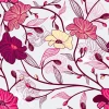 Floral wallpaper 0170 featuring pink and yellow flowers with delicate leaves and branches.
