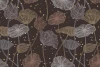 Modern floral wallpaper 0166 - Graphic design with flower illustrations in shades of brown, purple, and white on a dark background.