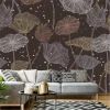 Modern botanical pattern wallpaper 0166 - Living room setup with gray walls and muted furniture.