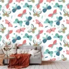 Pastel Butterfly Wallpaper 0142 - Living room decor with light-colored walls and a gray-beige sofa.