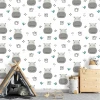 Happy Hippos Wallpaper 0165 - Graphic design featuring gray hippos on a white background with green leaves and flowers.
