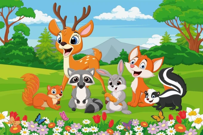Forest Animals Wallpaper 0131 - Graphic design featuring woodland creatures in a colorful setting.