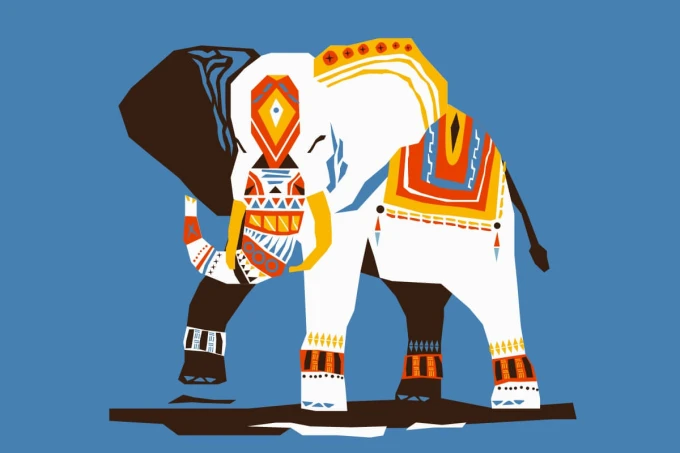 Abstract Elephant Wallpaper 0198 - Graphic design featuring an elephant in vibrant colors with geometric patterns.