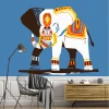 Abstract Elephant Wallpaper 0198 - Living room decor with blue walls and brown furniture.