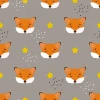 Children\'s wallpaper Foxes 0220 - Graphic pattern with fox illustrations on a gray background and yellow accents.