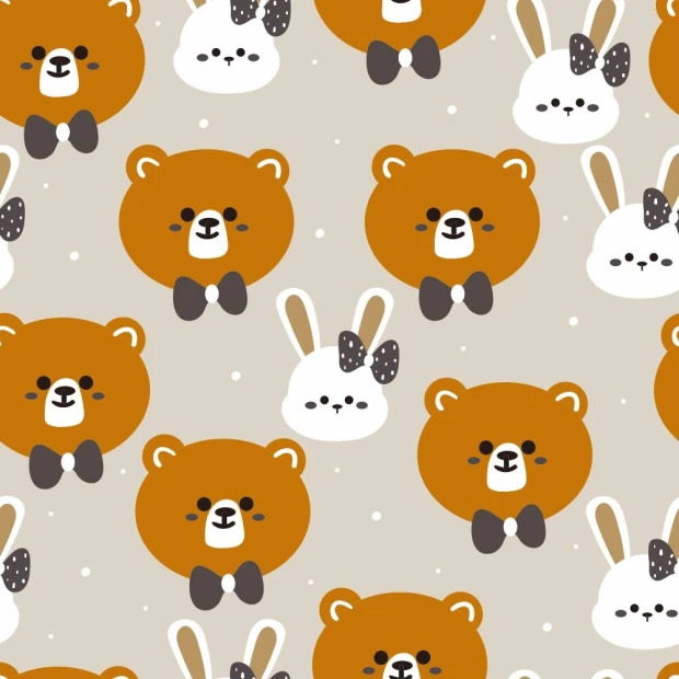 Children\'s wallpaper Bears and Bunnies 0186 - Graphic design featuring brown bears and white bunnies with bows.
