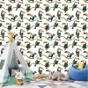 Children\'s room wallpaper Happy Toucans 0222 - Graphic design with toucans on a white background and colorful beaks.