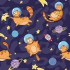 Space Cats Wallpaper for Kids Room 0177 - Graphic design featuring cats in spacesuits floating in space.