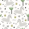 Girls\' room wallpaper Horses 0182 - Graphic design. Gray horses jumping among green plants and clouds.