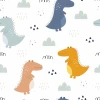 Colorful Dinosaur Wallpaper 0180 - Graphic design featuring dinosaurs in various colors on a white background with clouds.
