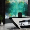 3D colorful triangle wallpaper, 0207 - Office decor with dark walls and modern furniture in contrasting colors.