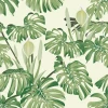 Monster leaves wallpaper 0195 - Graphic pattern with various shades of green and white accents.