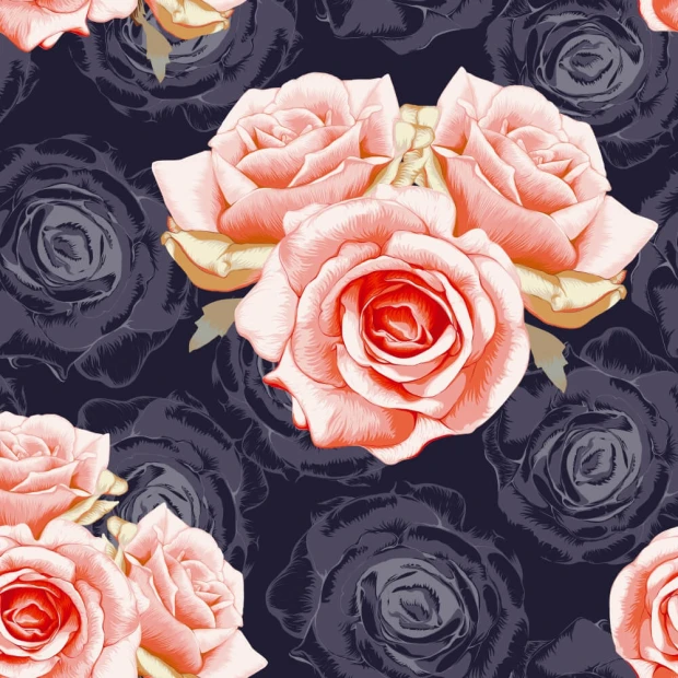 Rose wallpaper 0201 - Graphic design featuring pink roses on a dark background with detailed petals and leaves.