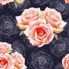Rose wallpaper 0201 - Graphic design featuring pink roses on a dark background with detailed petals and leaves.
