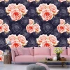 Rose wallpaper 0201 - Living room setup. Dark walls with a light-colored sofa.