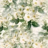 Yellow flower and leaf wallpaper 0188 - Graphic pattern with yellow and white flowers and green leaves.