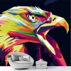Pop-art wallpaper - eagle head 0199 - Modern living room decor with dark walls and a light sofa.