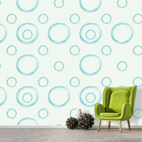 Wallpaper Drawn Circles 0213 - Graphic pattern with blue circles on a light background in various sizes and shapes.