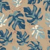Monstera 0217 wallpaper - Graphic design featuring monstera leaves in green and beige on a light brown background.