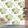 Tropical flowers and leaves wallpaper 0196 - Modern living room decor with light walls and wooden flooring.