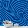3D Waves Wallpaper, optical illusion 0248 - Living room decor. Blue-toned walls with a wavy pattern.