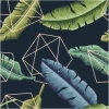 Abstract polygons wallpaper, leaves 0239 - Graphic pattern. Leaves in various shades of green and blue.