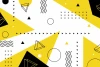 Geometric wallpaper 0252 - Graphic design with yellow and black triangles, circles, and lines creating a dynamic layout.