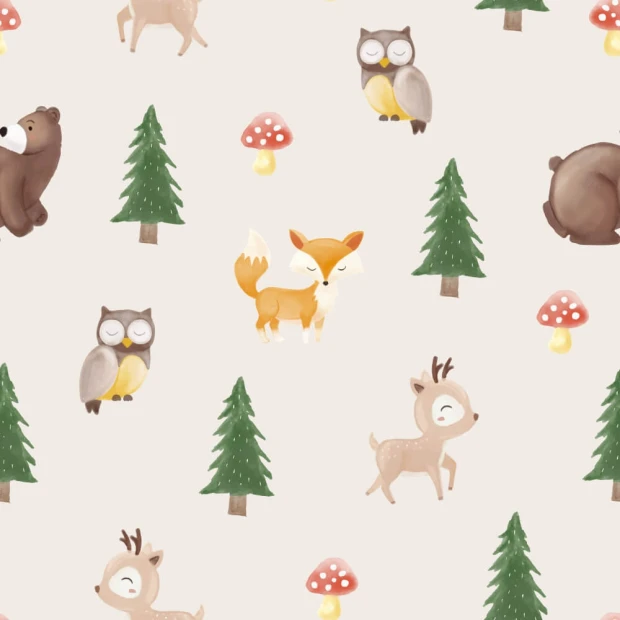Forest Animals Wallpaper for Kids 0259 - Graphic design featuring forest animal illustrations on a light background.