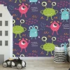 Colorful, friendly aliens wallpaper 0270 - Perfect for a child\'s room with purple and gray walls.